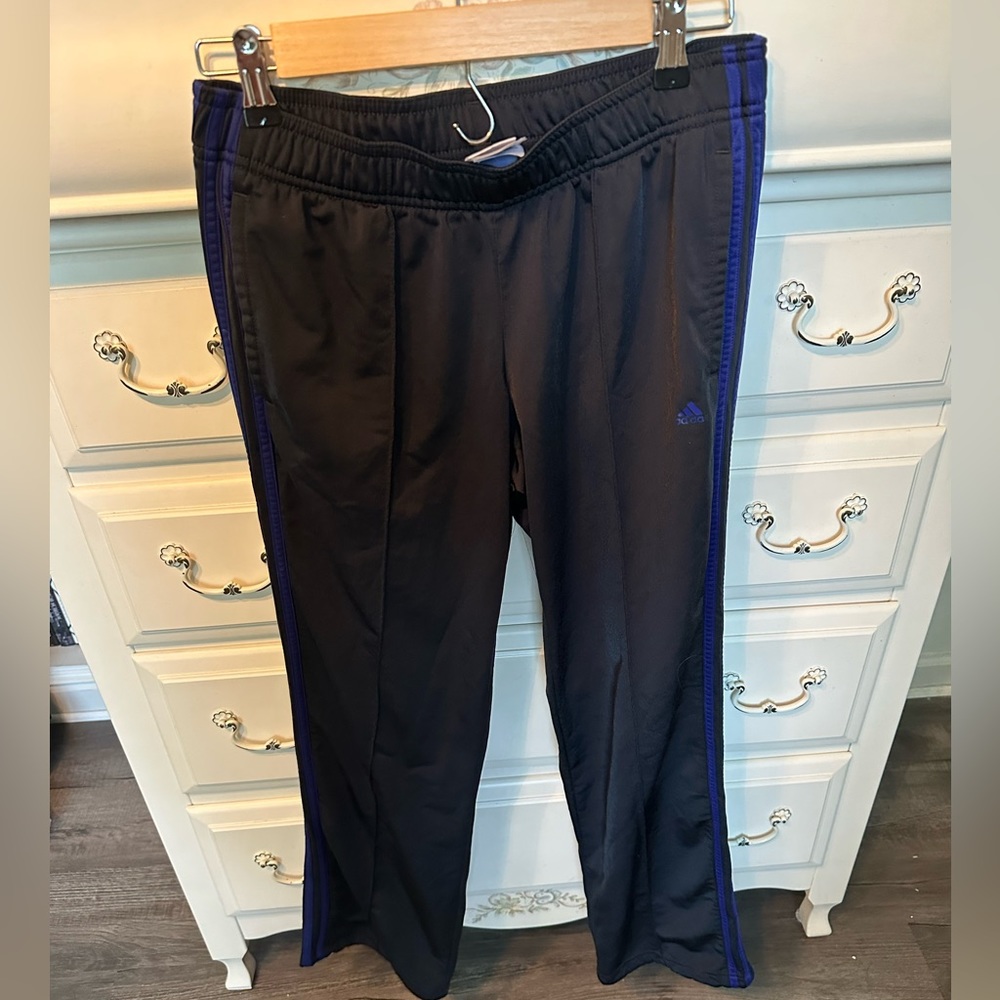 Adidas Black Sweatpants with purple Stripes, Size Small